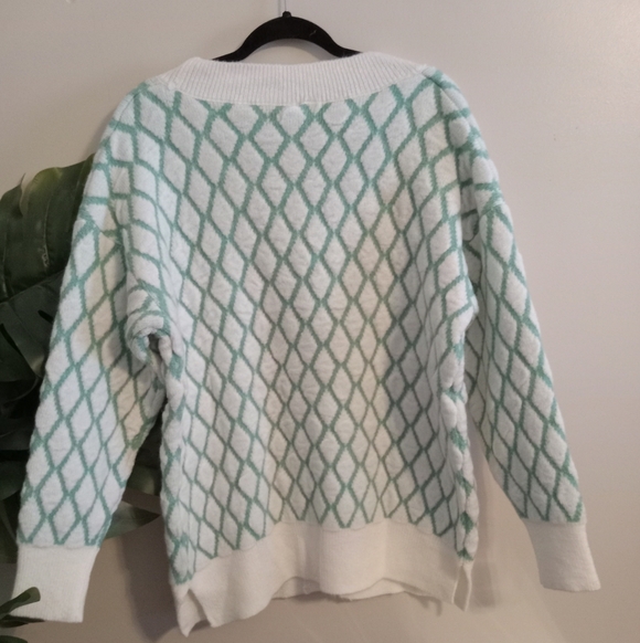 Asos Topshop knitted diamond cardi in ivory and green Size 4-6 - Picture 8 of 13